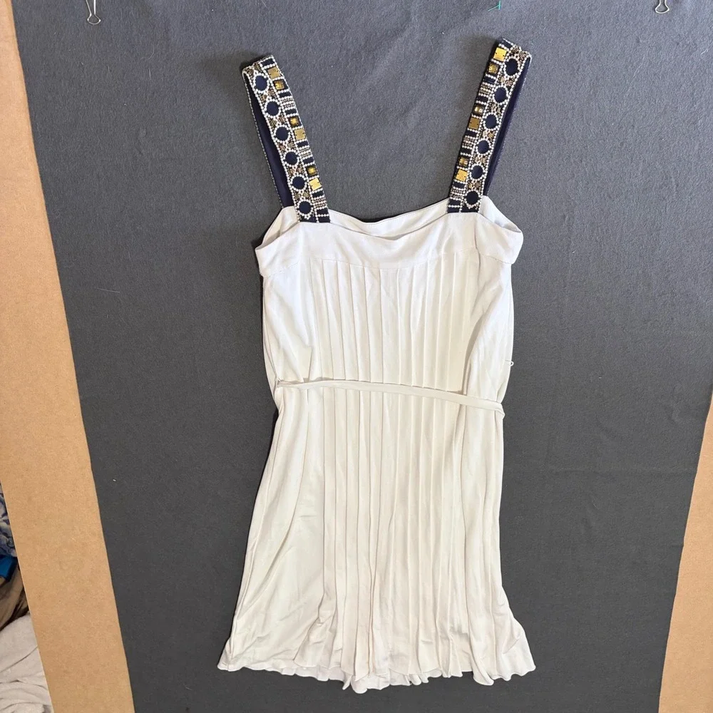 Tory Burch Pleated Midi Dress Women M White Designer Beaded Relaxed Greecian